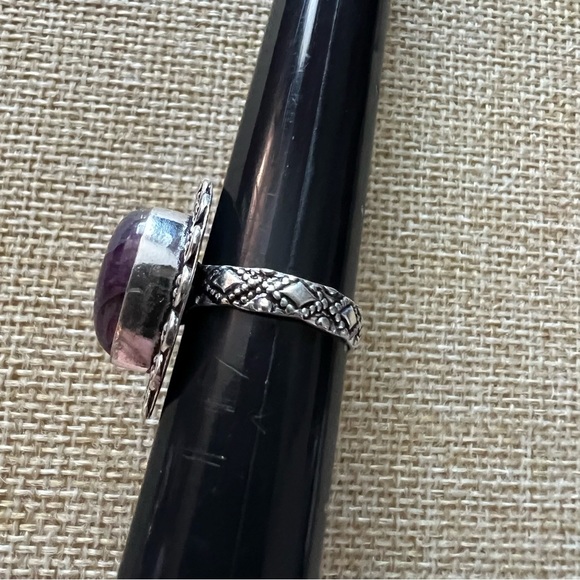 New Purple Enhanced Labradorite Silver Overlay Ring Size 6.5 - Picture 3 of 6